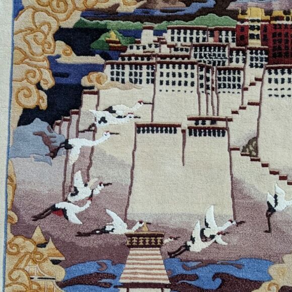 Tibetan Potala Palace Rug w/ Fringe Tapestry Wall Hanging Decor - Picture 4 of 7